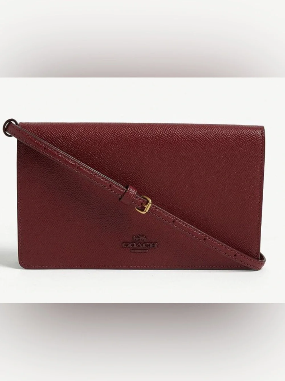 Coach Hayden Pebbled Leather Crossbody Wallet - Deep Red - Picture 1 of 8